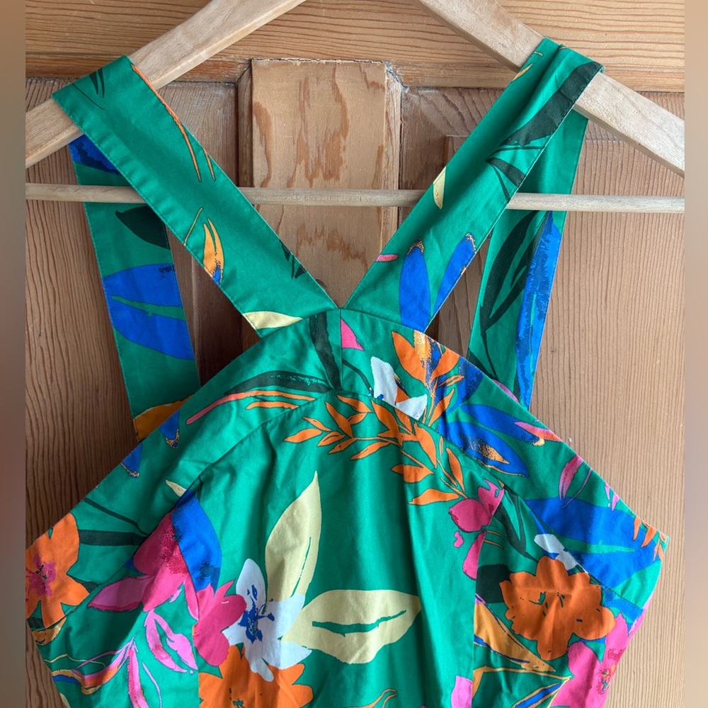 J. Crew Green Smocked Midi Dress | 100% Cotton | Farm Rio Vibes | Size 8 - Picture 5 of 14